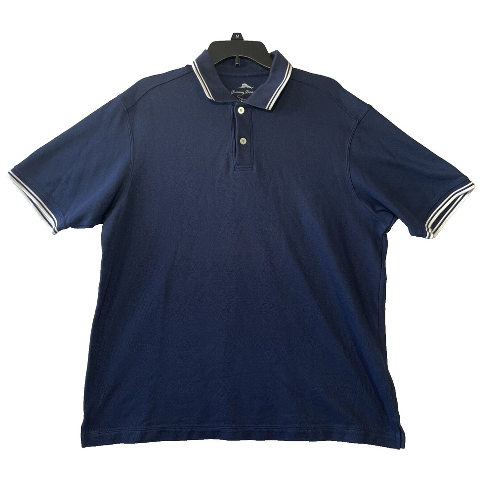 Tommy Bahama Mens Blue Polo Short Sleeve Shirt Size Medium Supima Cotton Blend